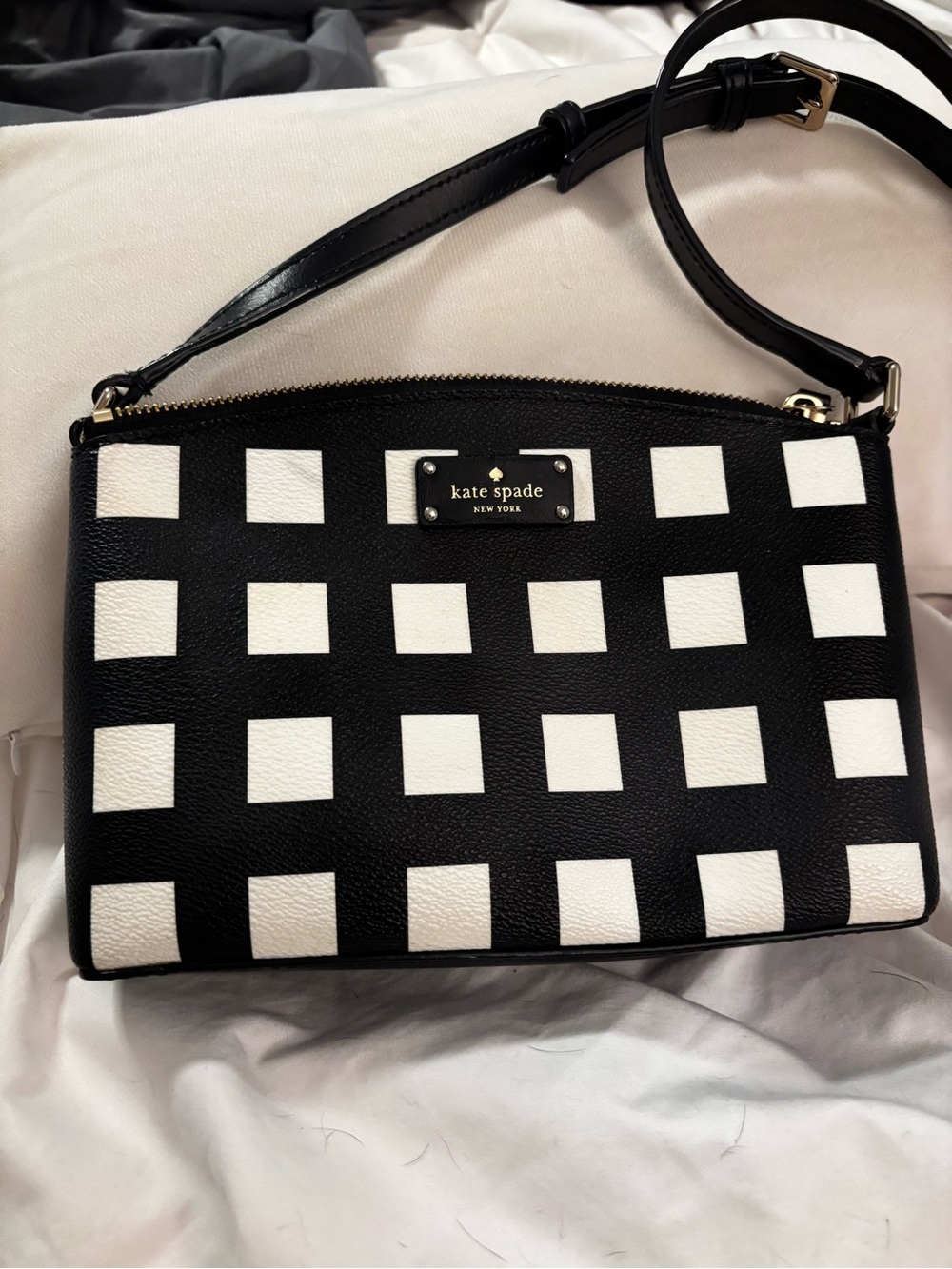 kate spade Black and White Gingham-Style Crossbody Bag
